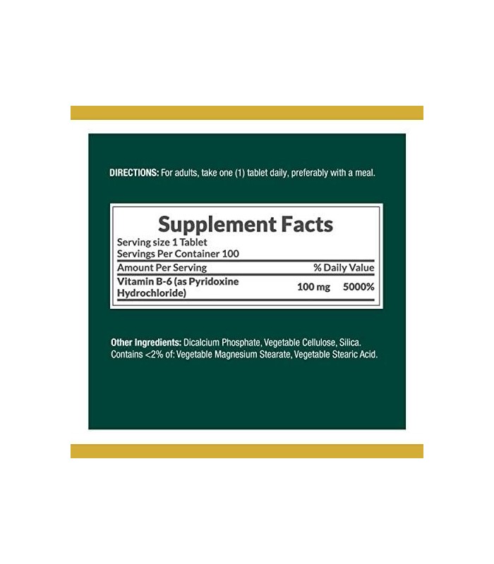 Natureøs Bounty Vitamina B6, Suporta Metabolismo Energético e Saúde do Sistema Nervoso, 100mg, Comprimidos, 100 Ct