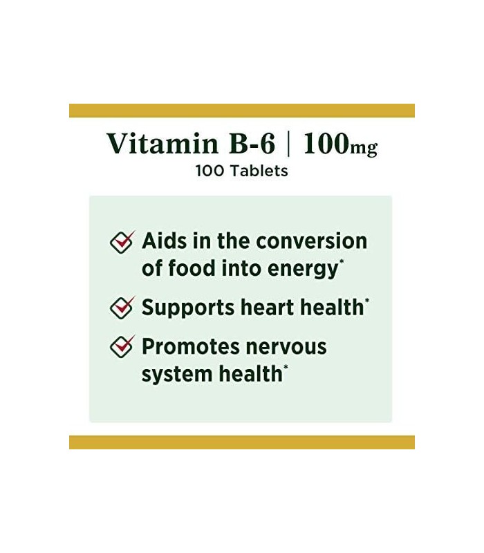 Natureøs Bounty Vitamina B6, Suporta Metabolismo Energético e Saúde do Sistema Nervoso, 100mg, Comprimidos, 100 Ct