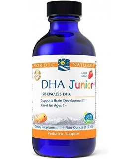 Nordic Naturals Pro DHA Junior, morango - 4 onças - 530 mg de ômega-3 total com EPA e DHA - Desenvolvimento do cérebro e função