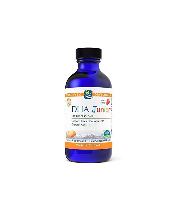 Nordic Naturals Pro DHA Junior, morango - 4 onças - 530 mg de ômega-3 total com EPA e DHA - Desenvolvimento do cérebro e função