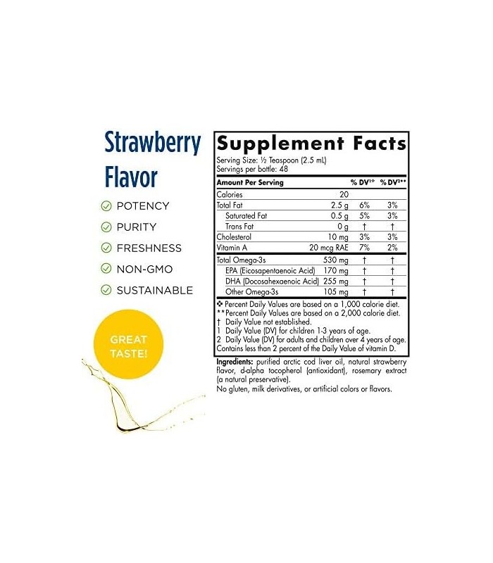 Nordic Naturals Pro DHA Junior, morango - 4 onças - 530 mg de ômega-3 total com EPA e DHA - Desenvolvimento do cérebro e função