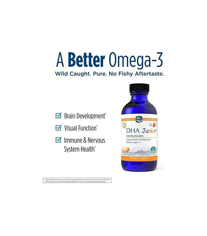 Nordic Naturals Pro DHA Junior, morango - 4 onças - 530 mg de ômega-3 total com EPA e DHA - Desenvolvimento do cérebro e função