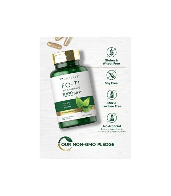 Carlyle Fo-Ti 1000mg | 180 Cápsulas | Raiz He-Shou-Wu | Erva Tradicional | Suplemento não transgênico e sem glúten