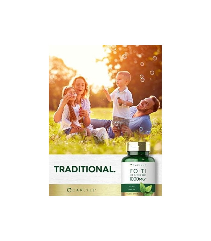 Carlyle Fo-Ti 1000mg | 180 Cápsulas | Raiz He-Shou-Wu | Erva Tradicional | Suplemento não transgênico e sem glúten