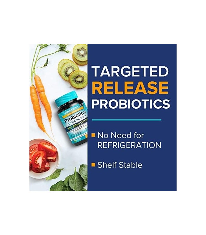 Probióticos NewRhythm 120 bilhões de CFU 36 cepas, 3 em 1 e suporte imunológico com prebióticos e enzimas, liberação direcionada