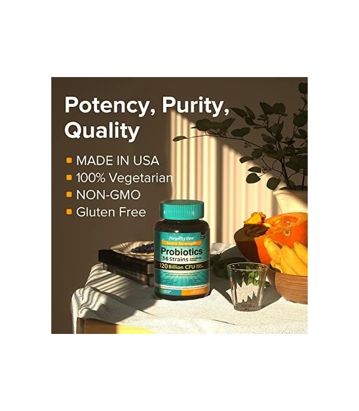Probióticos NewRhythm 120 bilhões de CFU 36 cepas, 3 em 1 e suporte imunológico com prebióticos e enzimas, liberação direcionada