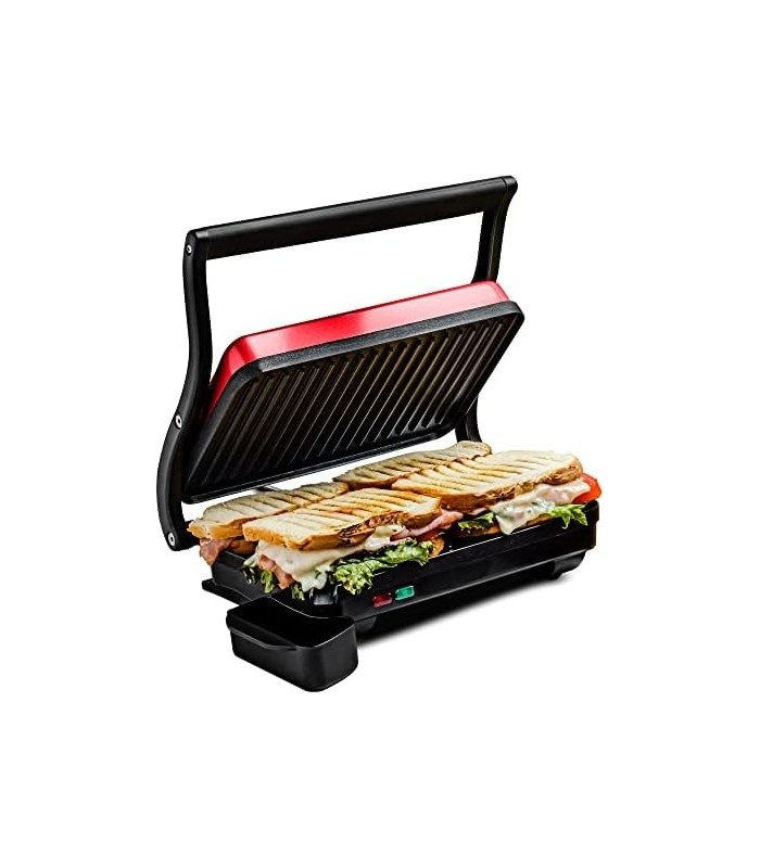 Grelhador Panini interno elétrico Ovente com placa dupla antiaderente, 1000 W com controle de termostato e bandeja removível par