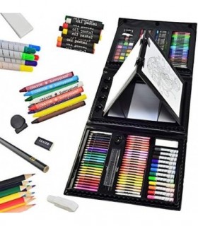 Sunnyglade 185 peças conjunto de arte de cavalete dupla face com três dobras, caixa de arte de desenho com pastéis de óleo, giz