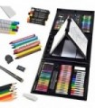 Sunnyglade 185 peças conjunto de arte de cavalete dupla face com três dobras, caixa de arte de desenho com pastéis de óleo, giz