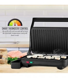 Grelhador Panini interno elétrico Ovente com placa dupla antiaderente, 1000 W com controle de termostato e bandeja removível par