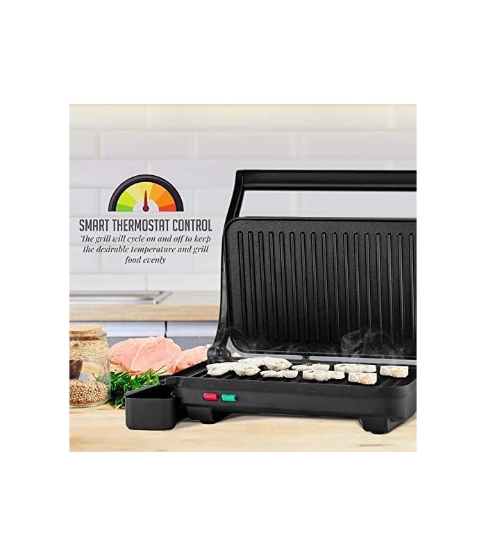 Grelhador Panini interno elétrico Ovente com placa dupla antiaderente, 1000 W com controle de termostato e bandeja removível par