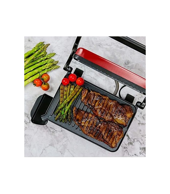 Grelhador Panini interno elétrico Ovente com placa dupla antiaderente, 1000 W com controle de termostato e bandeja removível par