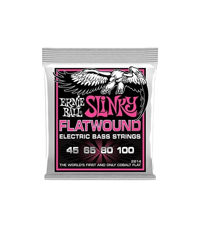 Cordas para baixo Ernie Ball Super Slinky Flatwound, calibre 45-100 (P02814)