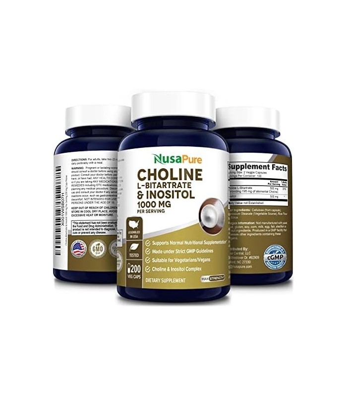 Colina e Inositol 1000mg - 200 Veggie Caps (100% Vegetariano, Não-OGM e Sem Glúten)