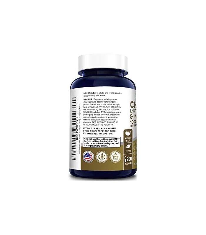 Colina e Inositol 1000mg - 200 Veggie Caps (100% Vegetariano, Não-OGM e Sem Glúten)