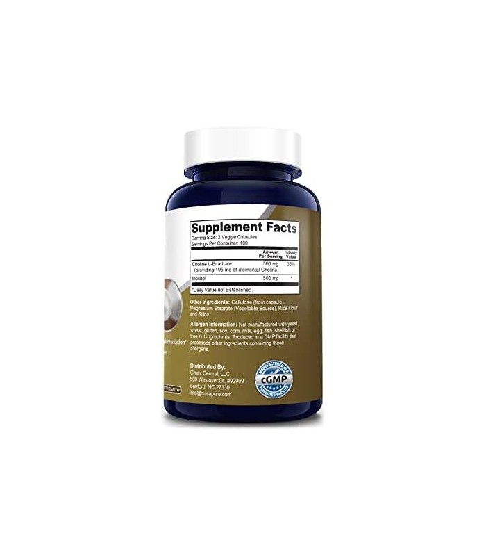 Colina e Inositol 1000mg - 200 Veggie Caps (100% Vegetariano, Não-OGM e Sem Glúten)