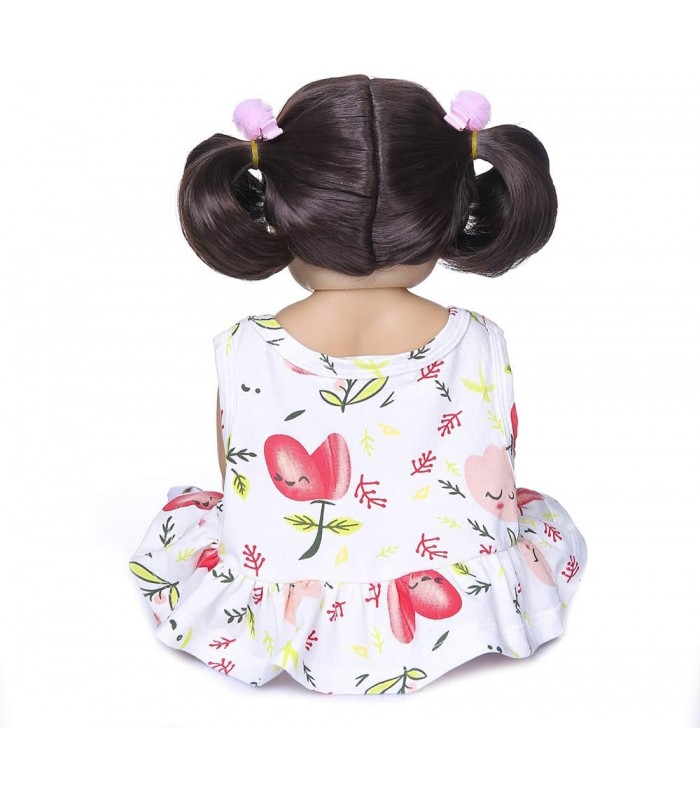 Boneca Reborn para bebês 48 centímetros Cabelo loiro Vinil de silicone Olhos azuis Acessórios de vestido rosa