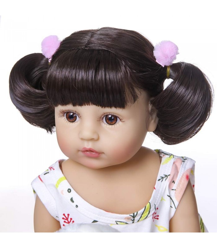 Boneca Reborn para bebês 48 centímetros Cabelo loiro Vinil de silicone Olhos azuis Acessórios de vestido rosa