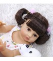 Boneca Reborn para bebês 48 centímetros Cabelo loiro Vinil de silicone Olhos azuis Acessórios de vestido rosa