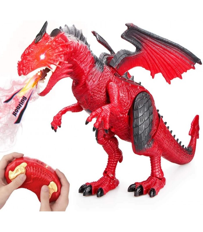 Dinossauro Tamanho grande com cabeça iluminada Olhos Simulação Roar Aparência realista Asas Função de spray