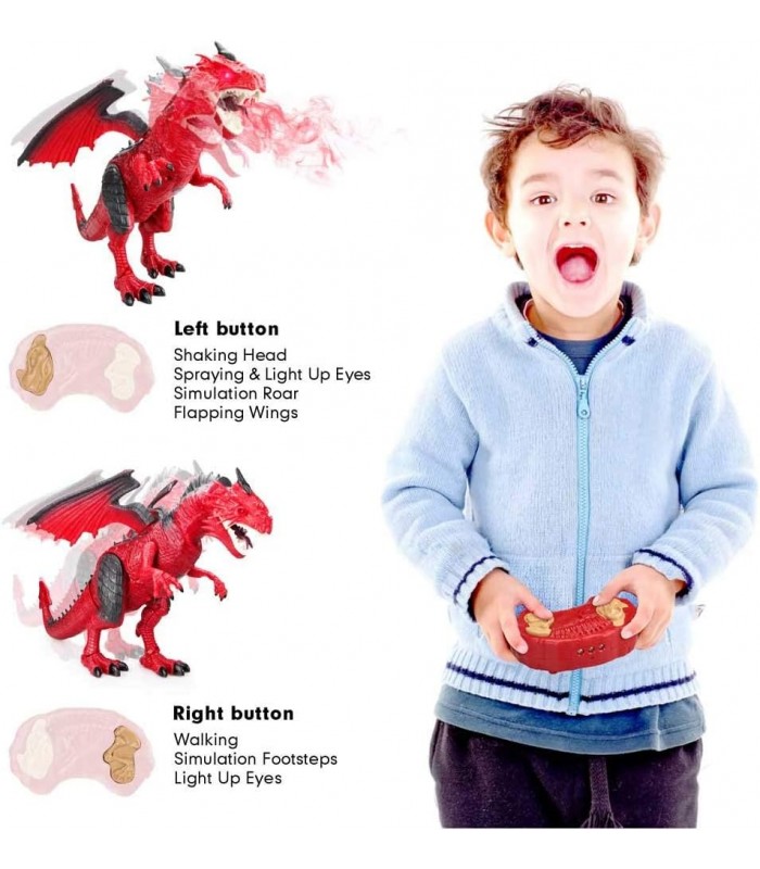 Dinossauro Tamanho grande com cabeça iluminada Olhos Simulação Roar Aparência realista Asas Função de spray