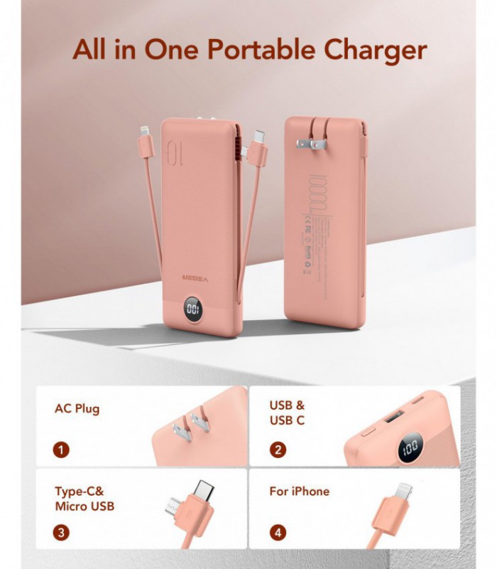 BLAVOR para carregador portátil Magsafe, cabos integrados de banco de energia magnético sem fio de 10000mAh com carregador iWa