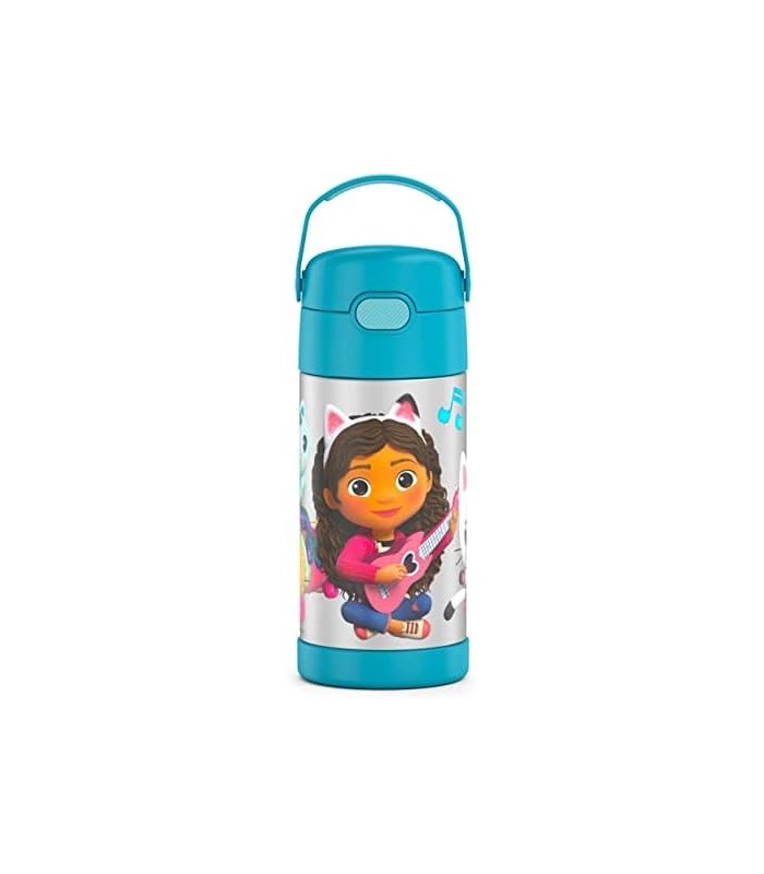 THERMOS FUNTAINER 12 onças de aço inoxidável isolado a vácuo Garrafa de canudo para crianças, Gabbys Dollhouse