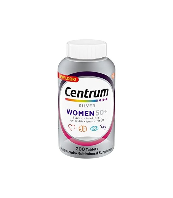 Centrum Silver Womens Multivitamínico para mulheres 50 Plus, suplemento com vitamina D3, vitaminas B, ingredientes não transgêni