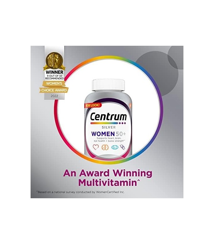 Centrum Silver Womens Multivitamínico para mulheres 50 Plus, suplemento com vitamina D3, vitaminas B, ingredientes não transgêni