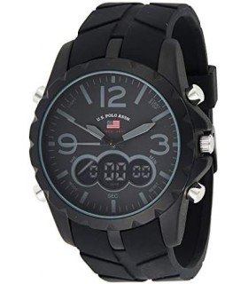EUA Polo Ass. Relógio esportivo masculino US9287 com pulseira de borracha preta