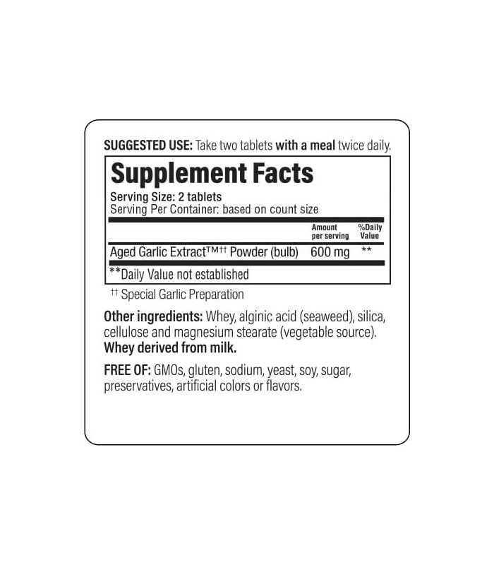 Fórmula de extrato de alho envelhecido Kyolic 100, cardiovascular, 200 comprimidos (a embalagem pode variar)