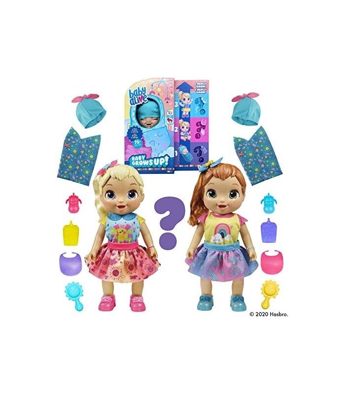 Baby Alive Baby Grows Up (Happy) - Happy Hope ou Merry Meadow, Growing and Talking Baby Doll, Toy with 1 Surprise Doll and 8 Acc