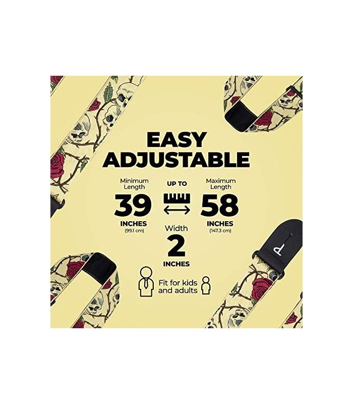 Alças de guitarra ajustáveis ??da Perriøs Leathers para crianças, homens e mulheres - Alça de guitarra jacquard para guitarras a