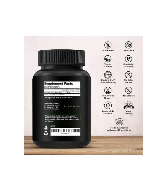 Artemisinina 450 mg - Suporta Envelhecimento Saudável e Imunidade - EUA Testado por Terceiros - Vegan, Não-OGM - Suplemento Arte