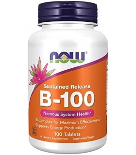 Suplementos NOW, Vitamina B-100, Liberação Sustentada, Produção de Energia*, Saúde do Sistema Nervoso*, 100 Comprimidos