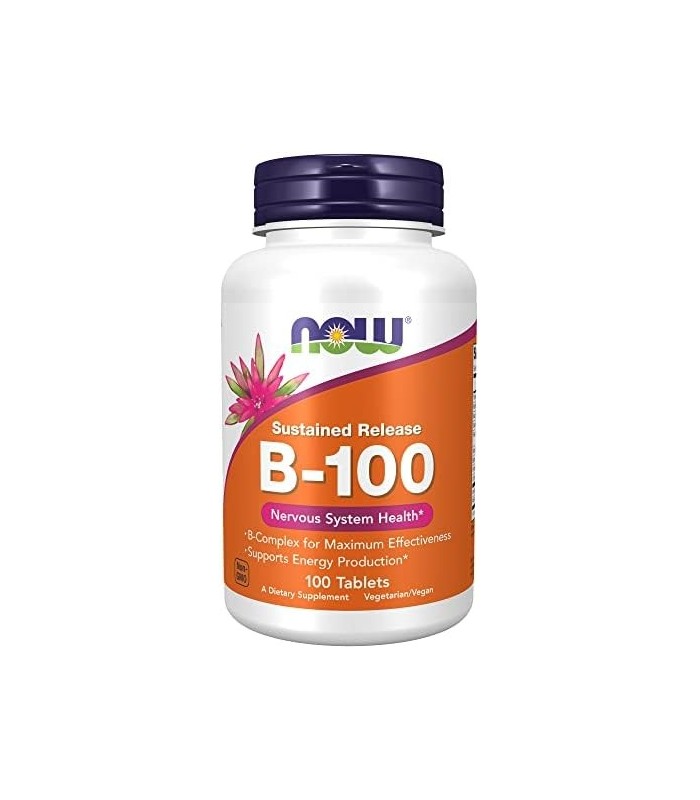 Suplementos NOW, Vitamina B-100, Liberação Sustentada, Produção de Energia*, Saúde do Sistema Nervoso*, 100 Comprimidos