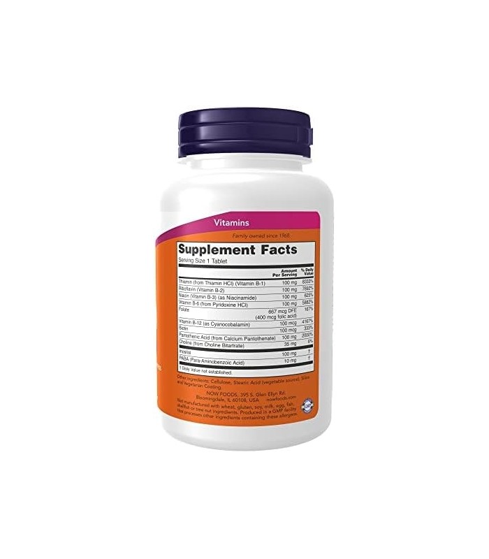 Suplementos NOW, Vitamina B-100, Liberação Sustentada, Produção de Energia*, Saúde do Sistema Nervoso*, 100 Comprimidos
