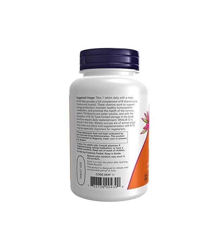 Suplementos NOW, Vitamina B-100, Liberação Sustentada, Produção de Energia*, Saúde do Sistema Nervoso*, 100 Comprimidos