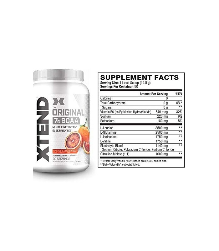 XTEND BCAA Powder Italian Blood Orange - Bebida de recuperação muscular pós-treino sem açúcar com aminoácidos - 7g BCAAs para ho
