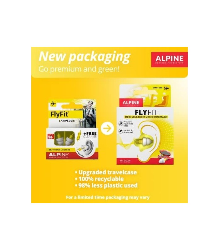 Alpine FlyFit - Tampões de ouvido para aliviar a pressão e prevenir dores de ouvido durante o vôo - Essenciais para viagens de a