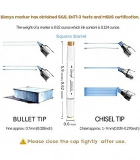 Conjunto de marcadores de álcool da série clássica Bianyo, pacote com 72, conjunto de marcadores de arte de bala e cinzel de pon