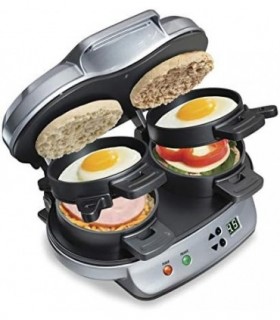 Sanduicheira de café da manhã dupla Hamilton Beach com temporizador, prata (25490A)