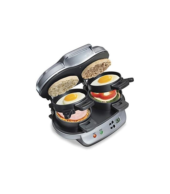 Sanduicheira de café da manhã dupla Hamilton Beach com temporizador, prata (25490A)
