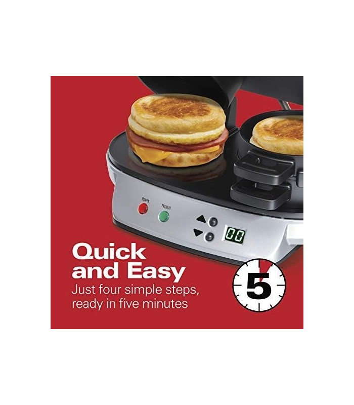 Sanduicheira de café da manhã dupla Hamilton Beach com temporizador, prata (25490A)
