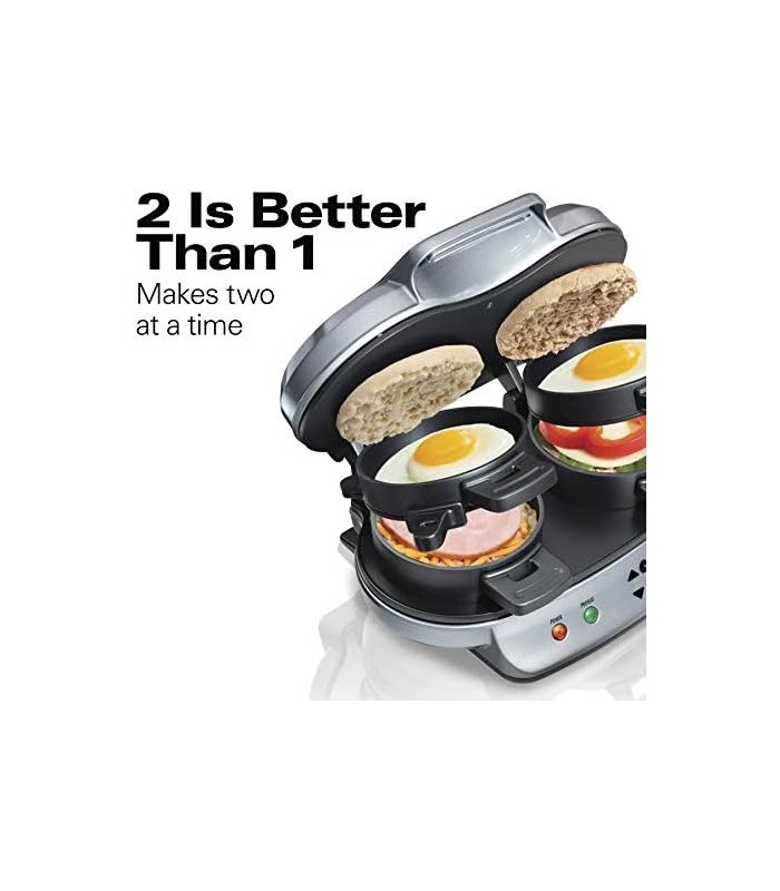 Sanduicheira de café da manhã dupla Hamilton Beach com temporizador, prata (25490A)