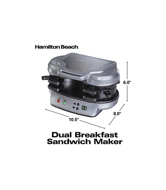 Sanduicheira de café da manhã dupla Hamilton Beach com temporizador, prata (25490A)