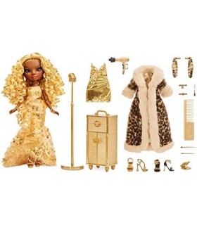 Rainbow Vision Rainbow Rainbow Divas- Meline Luxe (Gold Yellow) Posable Fashion Doll with 2 Outfits to Mix & Match + Vanity Play