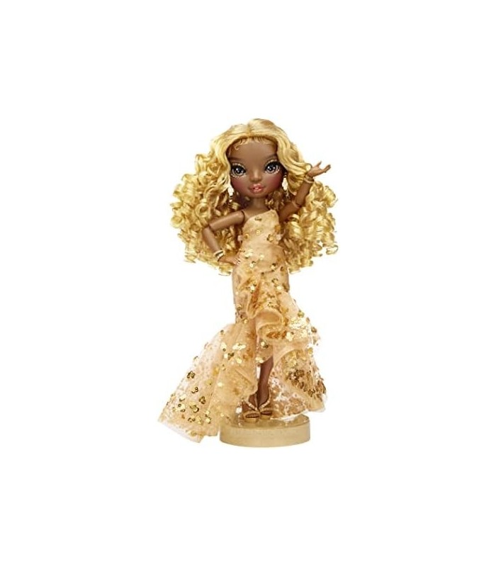 Rainbow Vision Rainbow Rainbow Divas- Meline Luxe (Gold Yellow) Posable Fashion Doll with 2 Outfits to Mix & Match + Vanity Play