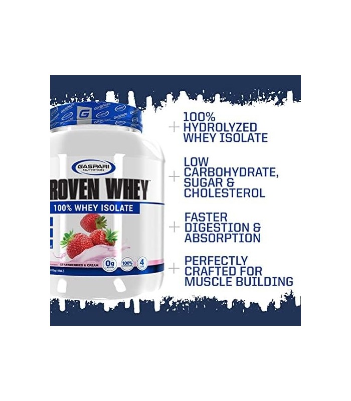 Gaspari Nutrition Proven Whey, 100% Isolado de Whey Hidrolisado, Proteína, Sem Lactose, Baixo Carboidrato e Baixo Açúcar (Sorvet