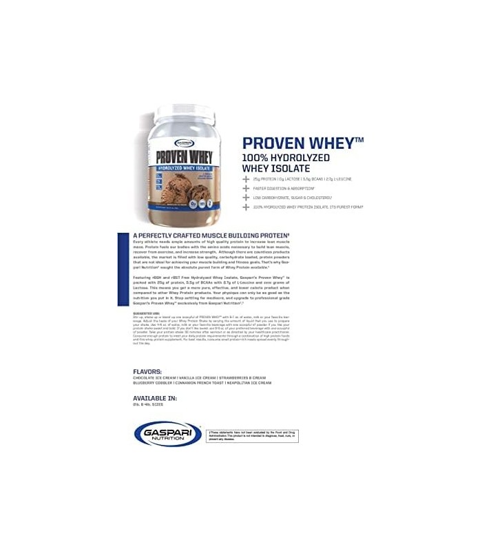 Gaspari Nutrition Proven Whey, 100% Isolado de Whey Hidrolisado, Proteína, Sem Lactose, Baixo Carboidrato e Baixo Açúcar (Sorvet